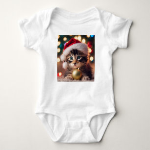 Body Para Bebê Adorável Tabby Kitten com Santa Hat, Kitty Cat
