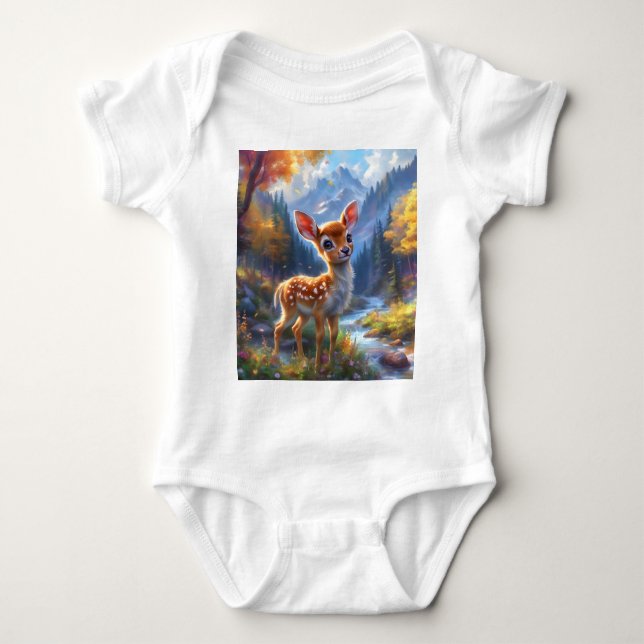 Body Para Bebê Adorável veado bebê em uma floresta entonada (Frente)
