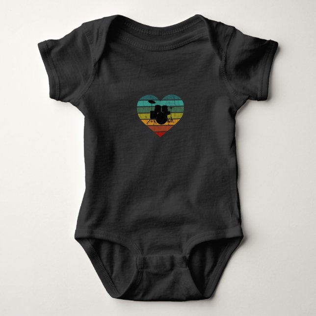 Body Para Bebê Adoro Tambores Retro Coração (Frente)