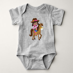 Body Para Bebê African American Girl, Cowgirl, Xerife, Cavalo