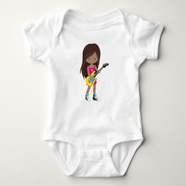 Body Para Bebê African American Girl, Rock Girl, Guitar Player (Frente)