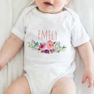 Body Para Bebê Aguarela conhecida personalizada Floral-5 do bebé