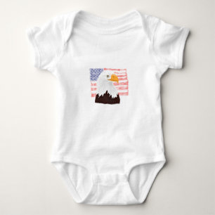 Body Para Bebê Águia Bald Americana e Bandeira - transparente.