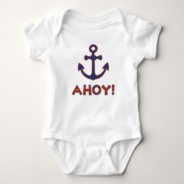 Body Para Bebê AHOY! Boia + Design de Âncora Vermelho+Azul (Frente)