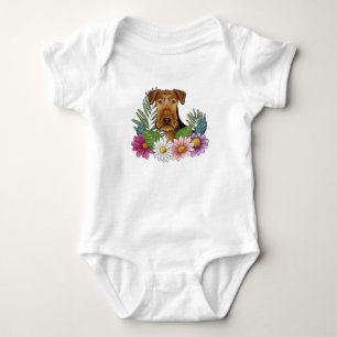 Body Para Bebê Airedale Terrier Dog Head Colorful Bonito Flowers