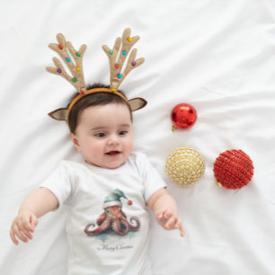Body Para Bebê Alegria de Natal de Octopus, personalizada