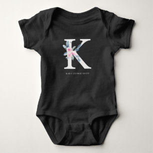 BODY PARA BEBÊ ALFABETES BLUES AZUIS FLORAL NOMEADAMENTE LETRA I