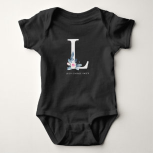 BODY PARA BEBÊ ALFABETES BLUES BLUES BLUES FLORAL NOME LETRA L