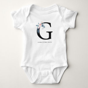 BODY PARA BEBÊ ALFABETES BLUES BLUES BLUH FLORAL NOME LETRA G