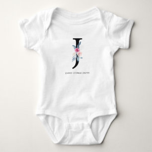 BODY PARA BEBÊ ALFABETES BLUES BLUH BLUE FLORAL NOME LETRA J