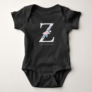 BODY PARA BEBÊ ALFABETES BLUES BLUH BLUE FLORAL NOME LETRA J