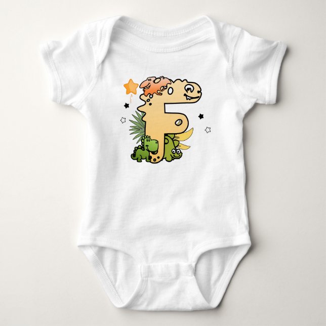 Body Para Bebê Alfabeto Dino para Bebês com Nome Começando com F (Frente)