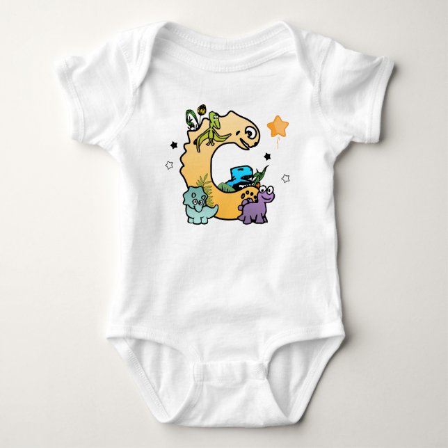 Body Para Bebê Alfabeto Dino para Bebês com Nome Iniciado com C (Frente)
