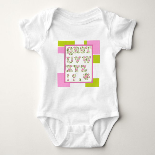Body Para Bebê alfabeto engraçado, alfabeto floral, alfabeto alfa (Frente)