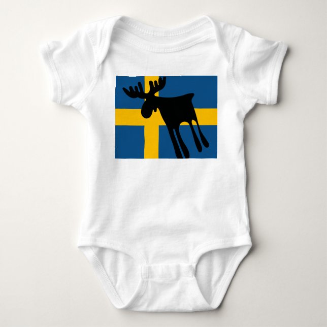 Body Para Bebê Älg / Moose med Svenska flaggan (Frente)