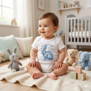 Body Para Bebê Algum Coelhinho Me Ama Floral Azul Vitoriano Vinta