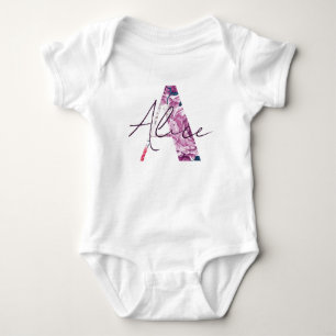 Body Para Bebê Alice Baby Name Flower Script Vintage Girl Floral
