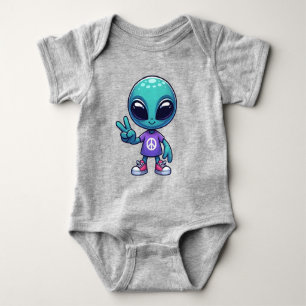 Body Para Bebê Alienígena da Paz Fofo e Nave Espacial