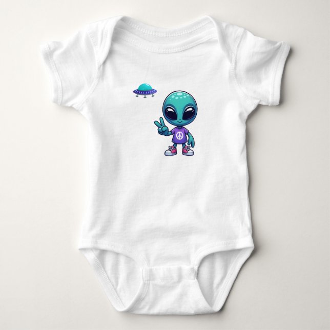 Body Para Bebê Alienígena de paz e nave espacial (Frente)