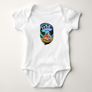 Body Para Bebê Aliens raptando vacas, mas a vaca parece feliz ou
