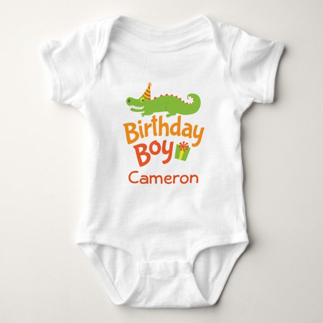 Body Para Bebê Alligator Birthday Boy Personalised Party T-shirt (Frente)