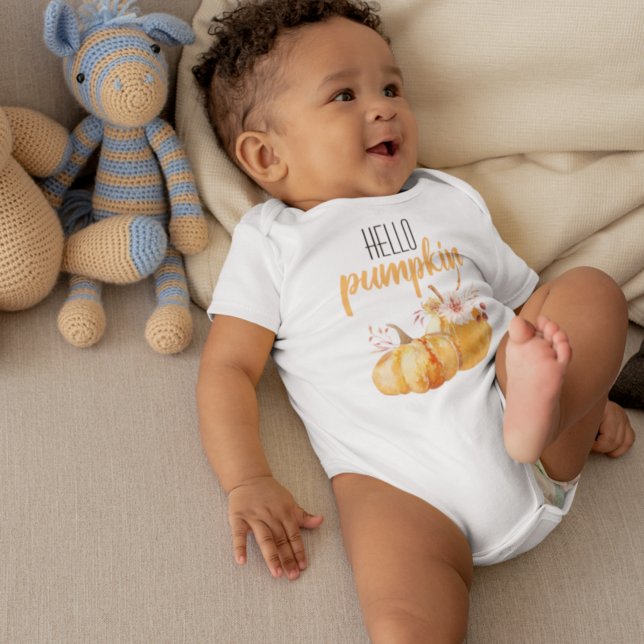 Body Para Bebê Alô Moderno Pumpkin Orange Pumpkin Com Flores (Criador carregado)