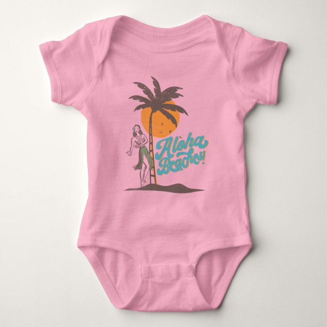 Body Para Bebê Aloha Beaches Hula Girl Hawaii Retro (Frente)