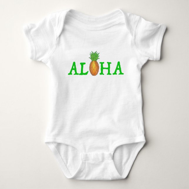 Body Para Bebê ALOHA Hawaii Ilhas Tropicais do Havaí: Abacaxi (Frente)
