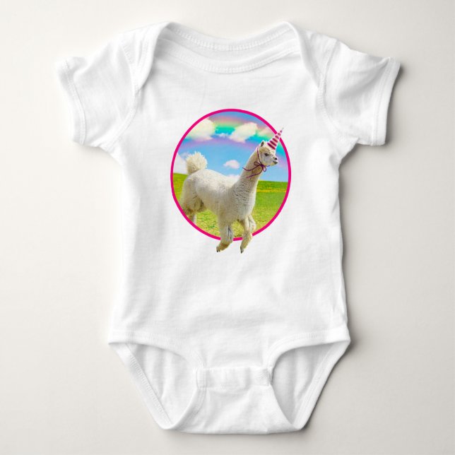 Body Para Bebê Alpaca Unicorn Sob O Rainbow Sky (Frente)