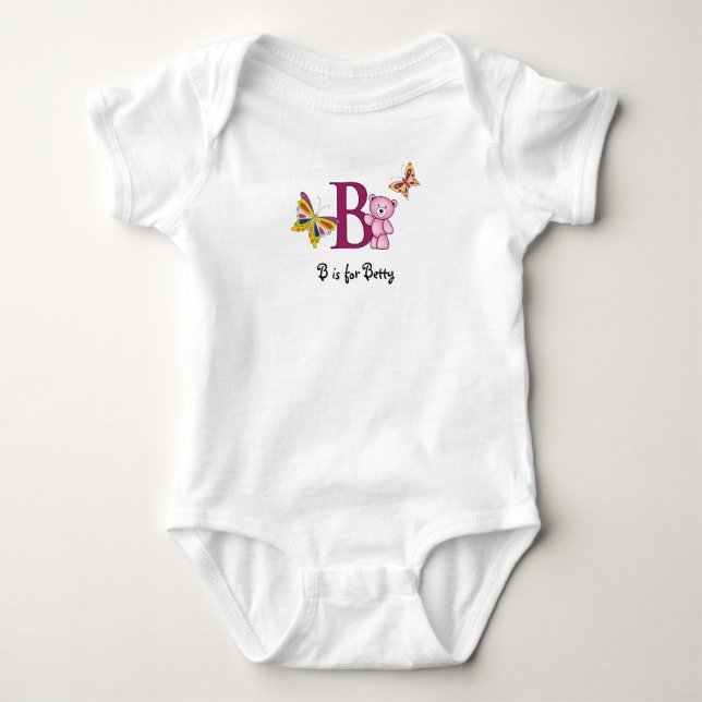 Body Para Bebê Alphabet B tee para raparigas - adicione o seu nom (Frente)