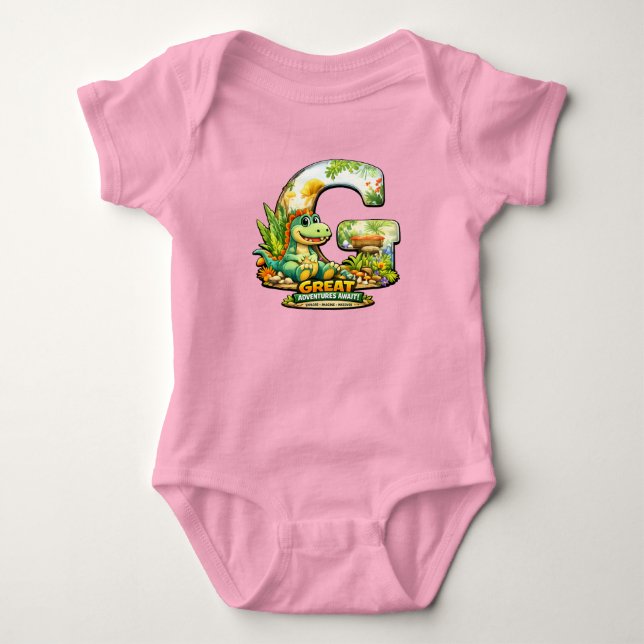 Body Para Bebê 🦕💖 Alphabet Dino “G” Baby Jersey Bodysuit 👶✨ (Frente)
