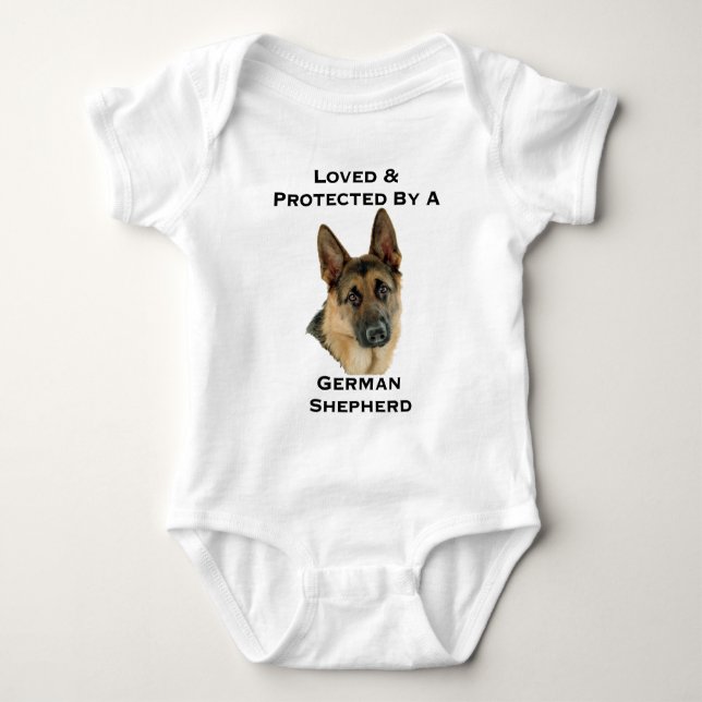 Body Para Bebê Amado & protegido por um german shepherd (Frente)