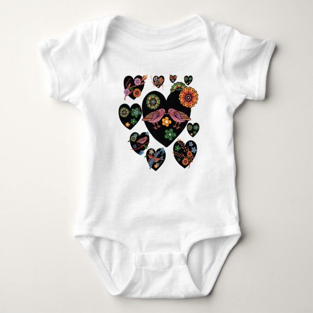 Body Para Bebê Amar Pássaros Arte Folclórica Escandinava (Frente)