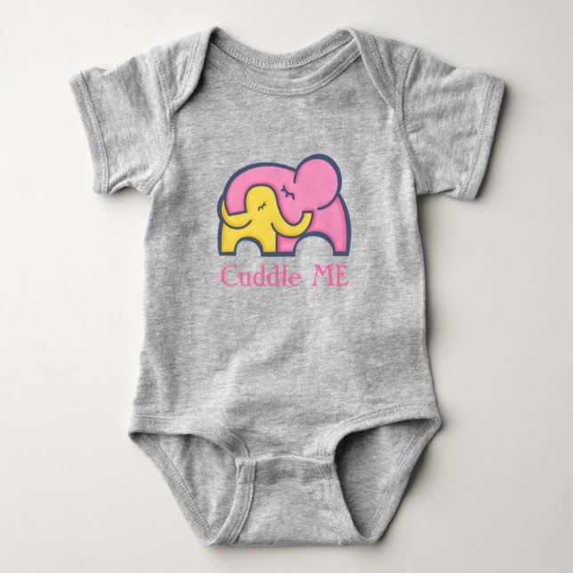 Body Para Bebê Amarre-me, bebê e bebê elefante da mãe. (Frente)