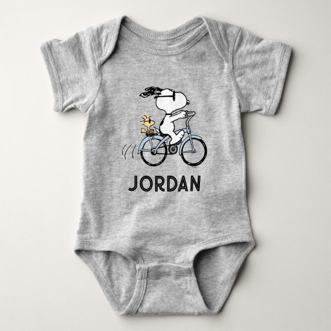Body Para Bebê Amendoins | Bicicleta Snoopy & Woodstock (Frente)
