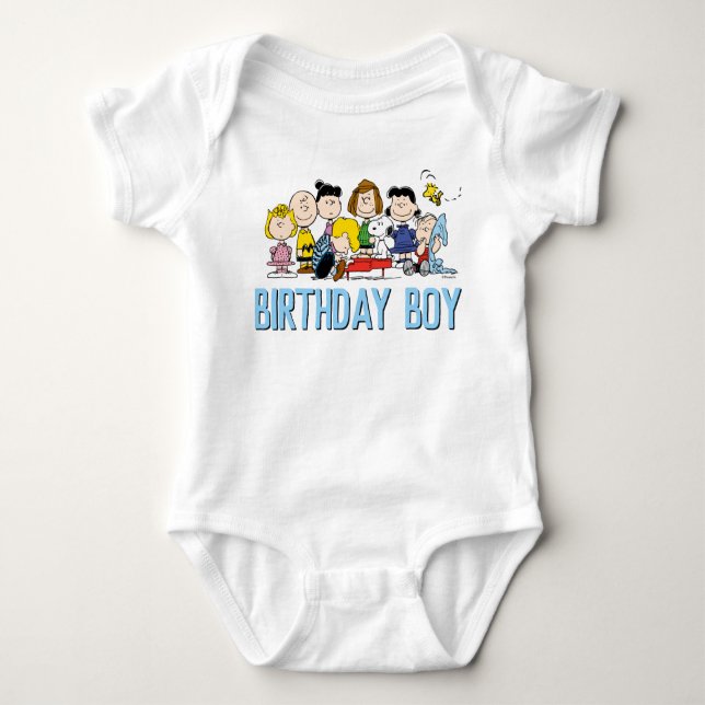 Body Para Bebê Amendoins | Charlie Brown e Gang Birthday Boy (Frente)