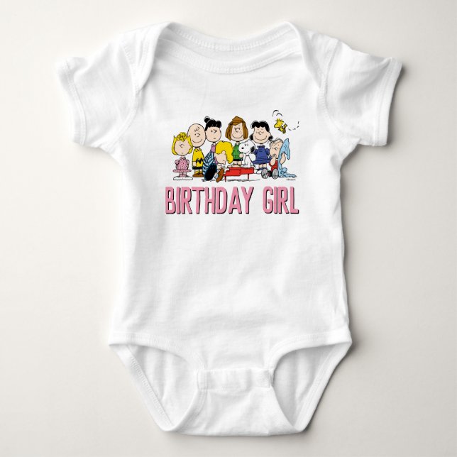 Body Para Bebê Amendoins | Charlie Brown e Gang Birthday Girl (Frente)