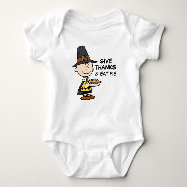 Body Para Bebê Amendoins | Charlie Brown Pilgrim (Frente)