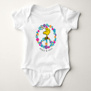 Body Para Bebê Amendoins Sinal de Paz da Flor do Woodstock