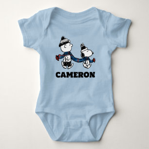 Body Para Bebê Amendoins   Snoopy & Charlie Brown Winter Scarf