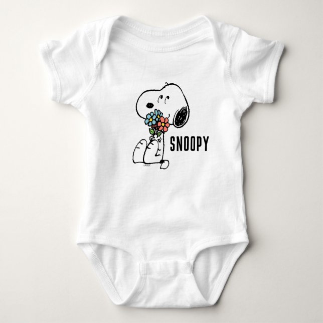 Body Para Bebê Amendoins | Snoopy Stop & Smell the Flowers (Frente)