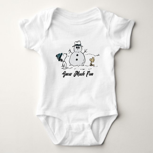 Body Para Bebê Amendoins | Snoopy & Woodstock Construir Um Neve (Frente)