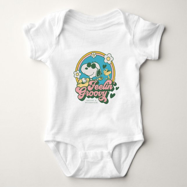 Body Para Bebê Amendoins | Snoopy & Woodstock Feelin' Groovy (Frente)