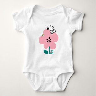 Body Para Bebê Amendoins   Snoopy & Woodstock Nap na Flor Rosa