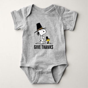 Body Para Bebê Amendoins   Snoopy & Woodstock Pilgrim