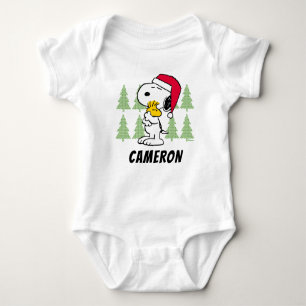 Body Para Bebê Amendoins   Snoopy & Woodstock Santa Claus Hug