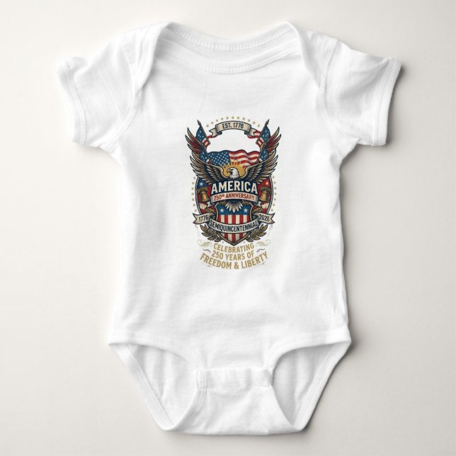 Body Para Bebê America 250th Anniversary Patriotic 1776 Freedom  (Frente)
