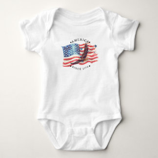 Body Para Bebê América desde 1776 Aquarela Bandeira/Águia/E. Estr