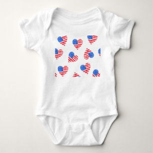 Body Para Bebê American Flag Hearts Watercolor.