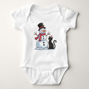 Body Para Bebê Amigos de Natal Snowman e Black Cat